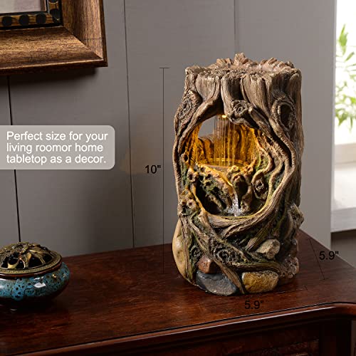 Indoor Tabletop Water Fountain - Tree Stump Relaxation Waterfall with Light