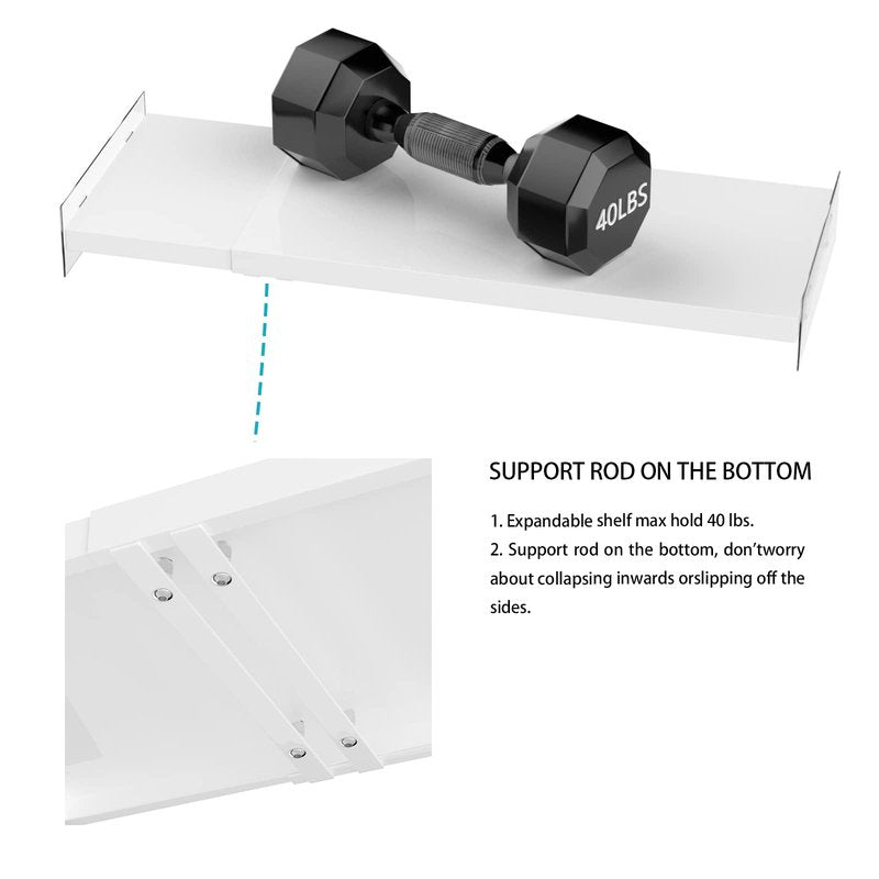 WEJIPP Closet Organizer Shelves Expandable Tension Shelving Rack Cabinet Storage Shelf Heavy Duty Metal DIY Divider Separator for Wardrobe Cupboard Pantry Kitchen Bathroom,White,2packs