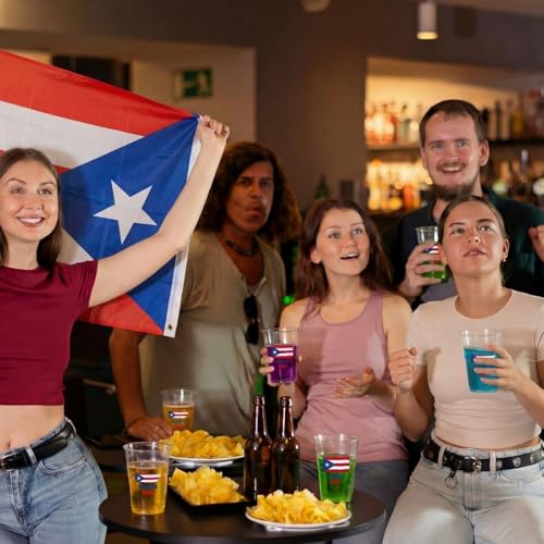 50 Pcs Puerto Rico Disposable Plastic Cups 12 oz Red White Blue Flag Party Supplies