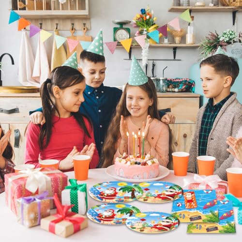 Hawaiian Christmas Party Plates & Napkins Set – 24 7-inch Plates, 24 Napkins