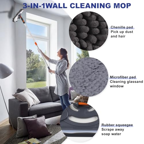Wall & Ceiling Cleaning Mop with 79" Long Handle, Squeegee & 6 Pads