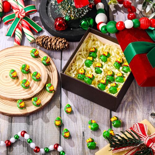 120 Pcs Elf Green Resin Ducks Miniature Figurines - Christmas Decor