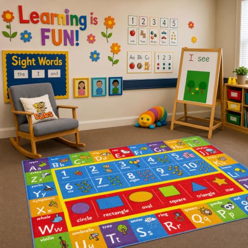 Educational Alphabet, Number & Shape Area Rug - 3x5' Non-Slip Play Mat
