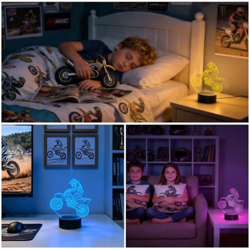 Motocross 3D LED Night Light with Remote Control, 16 Colors for Kids Room