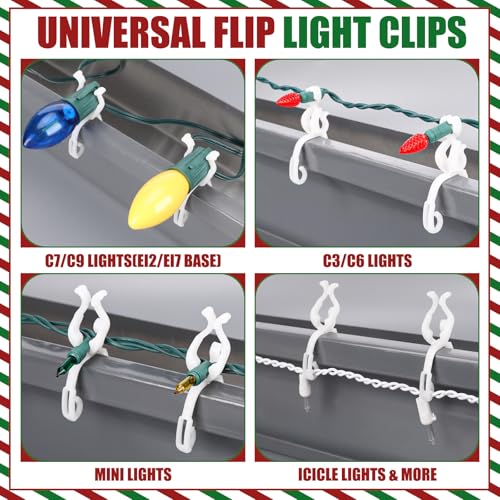 Cinnvoice 2 Pcs Christmas Light Clips for C7/C9 Mini Bulbs – Gutter & Roof Edge Clips