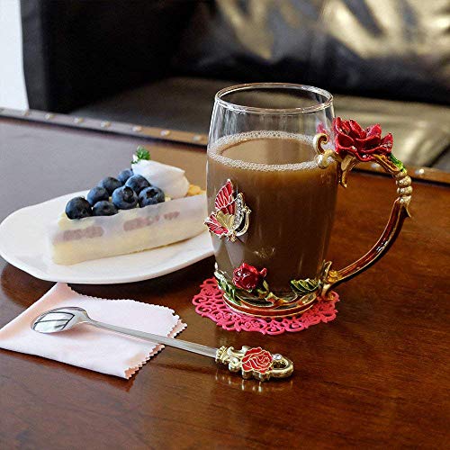DasyFly Rose Red Enamel Butterfly Flower Tea Mug - Elegant Gift for Women