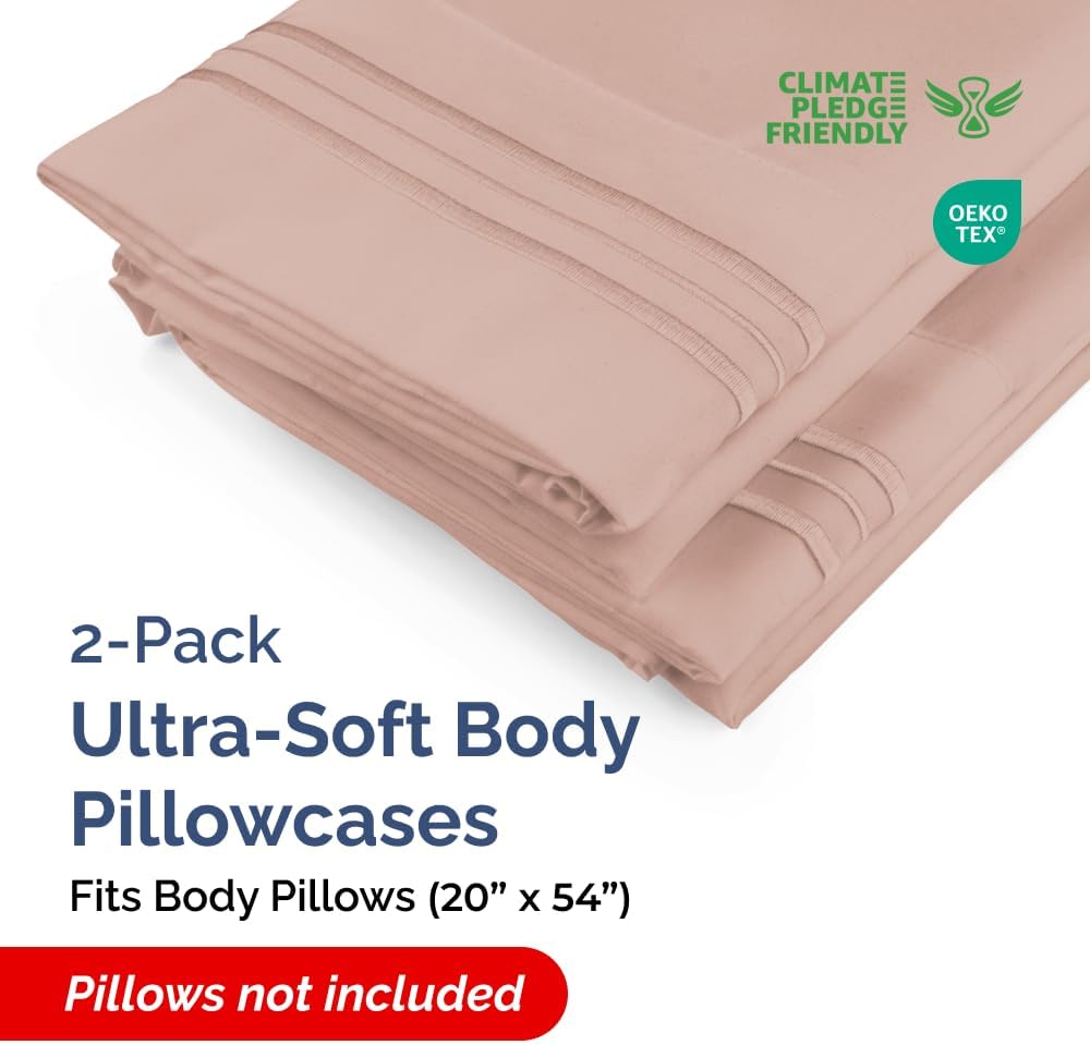 Skiennix Body Pillowcases Set of 2 | Soft 20x54 Long Pillow Covers for Side Sleepers - Wrinkle-Free & Machine Washable in Mauve