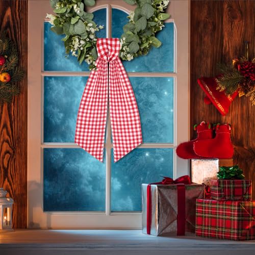 2 Pack Wreath Sash for Front Door White and Red Plaid Polyester
