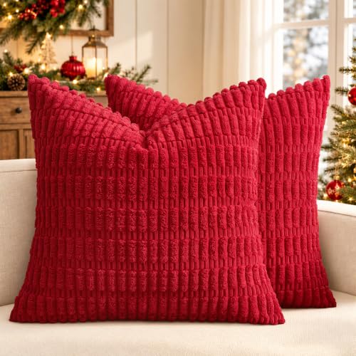 MIULEE Red 18x18 Corduroy Throw Pillow Covers (Pack of 2) 18" x 18"