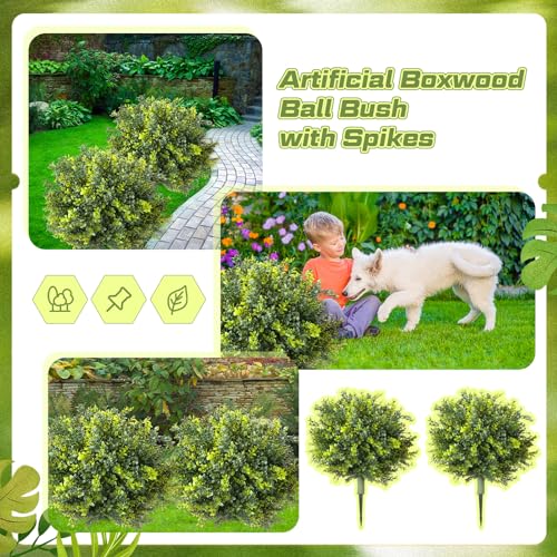 2-Pack 24-Inch Artificial Boxwood Topiary Ball Trees with Ground Spikes