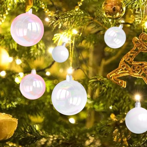 Clear Iridescent Christmas Ornament Balls - 1.18" Plastic Baubles (12 Pack)