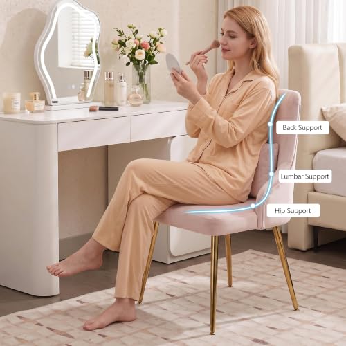 Velvet Vanity Chair with Lumbar Pillow and Metal Legs