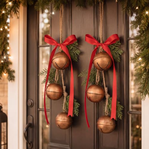 Antique Bronze 16-Inch Christmas Bell Set with Hanging Rope, Pack of 2