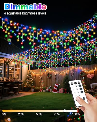 Vynoblip 33ft Ice Lights Christmas String Lights 306 LEDs Multicolor with Remote
