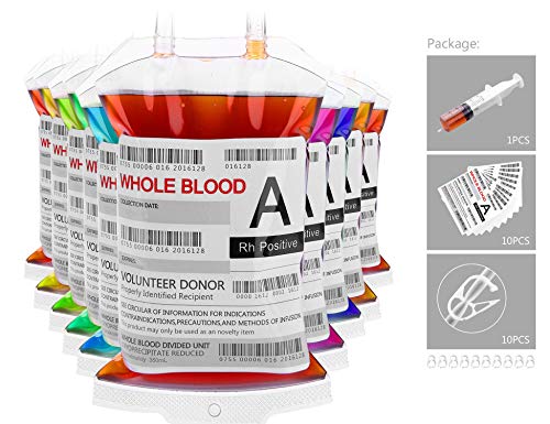 10 Pack Blood Bag Drink Pouches with Syringe for Halloween Party Decor