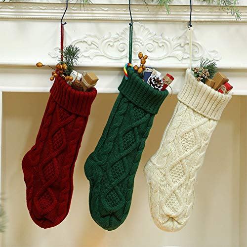 Cable Knit Christmas Stocking 18 Inch - Burgundy Holiday Fireplace Decor