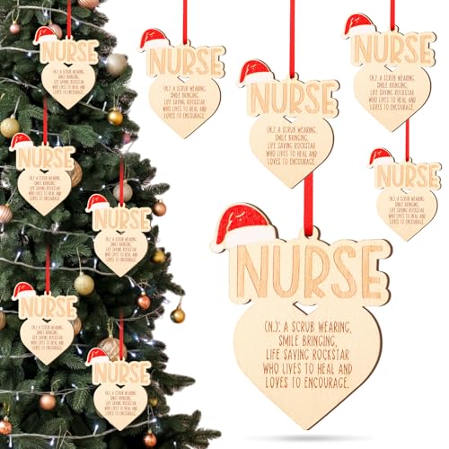 10 Pack Christmas Nurse Ornaments - Wooden Holiday Practitioner Gifts