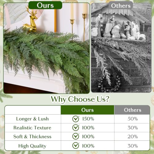 2 Pack 9FT Cedar Garland with 50 LED Lights, Pre-Lit Faux Greenery 9 ft