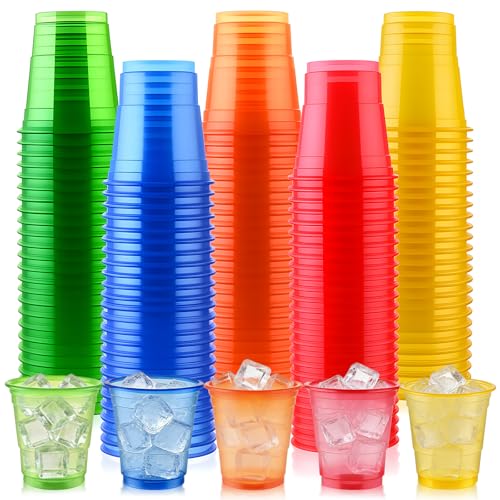 Neon 2 oz Plastic Shot Glasses 100 Pack - Colorful Disposable Party Cups