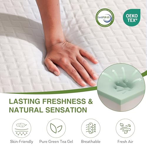 EGOHOME 8 Inch Full Size Memory Foam Mattress, Cooling Green Tea Gel
