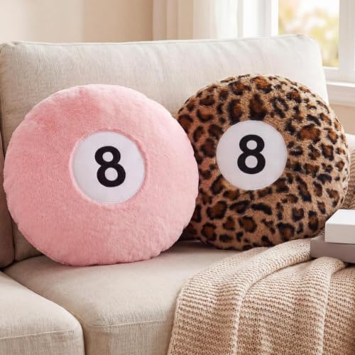 14-Inch Pink and Cheetah Print 8-Ball Plush Throw Pillow, 2-Pack