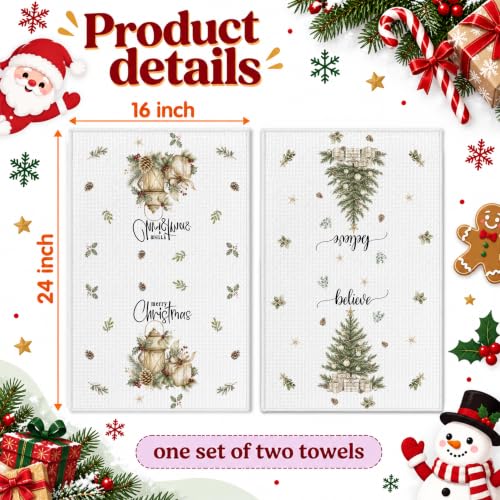 AWSICE Christmas Kitchen Towels Set of 2 – Rustic Tree Motif, 24 x 16 inches