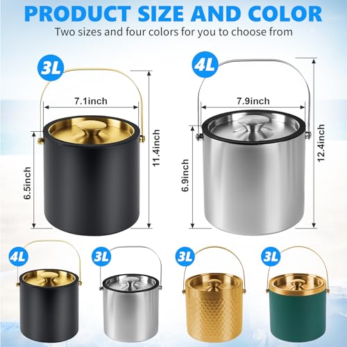 TOSELBAI 4L Green Double-Wall Vacuum Insulated Ice Bucket with Silicone Seal & Accessories