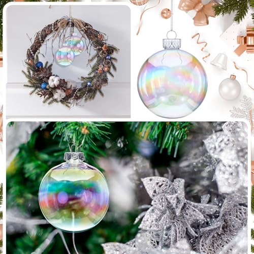 12-Pack Clear Fillable Iridescent Ornaments - 4" Shatterproof Tree Balls
