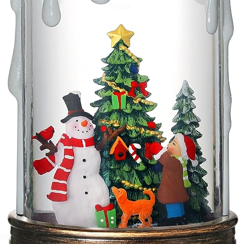 Lighted Candle-Shaped Snow Globe Lantern with Music and Timer