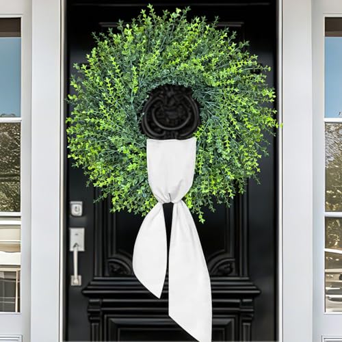 28-Inch Artificial Boxwood Wreath for Front Door, All-Season Greenery