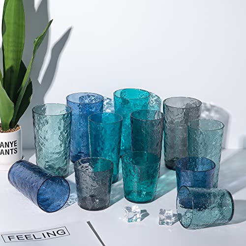 KX-WARE Blue 18-Ounce Acrylic Highball Glass Set of 6 - Shatterproof Plastic Tumblers