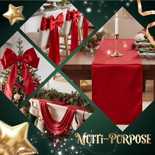 COSINIA Red Satin Table Runner, 12 x 108 Inch, 12-Pack, Reusable Seamless Design