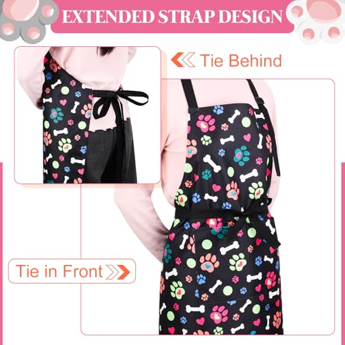 Waterproof Dog Grooming Apron with Pockets - Cute Pet Print Design