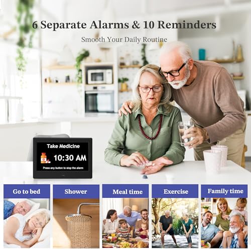 Flyruit 7'' Black Dementia Clock for Seniors Large Display Digital Calendar