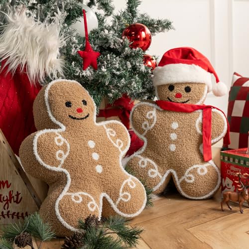Phantoscope Beige Gingerbread Man Christmas Throw Pillow 13x17 Inches Plush Holiday Decor