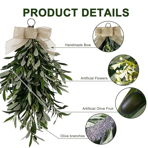 22-Inch Artificial Olive Teardrop Swag, Set of 2 Realistic Greenery Decor