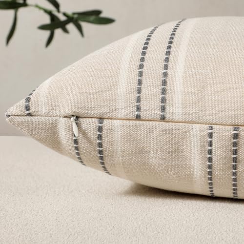 Striped Linen Throw Pillow Cover 18x18 - Farmhouse Cushion Cover, Grey