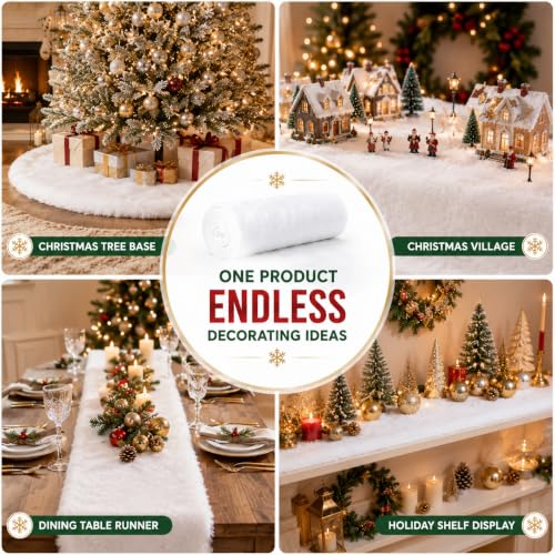 Artificial Snow Blanket Roll 94x31 in - Flame-Retardant White Plush Decor