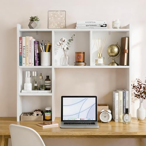 35.5" Desk Hutch with 5 Shelves - White Desktop Bookshelf Organizer