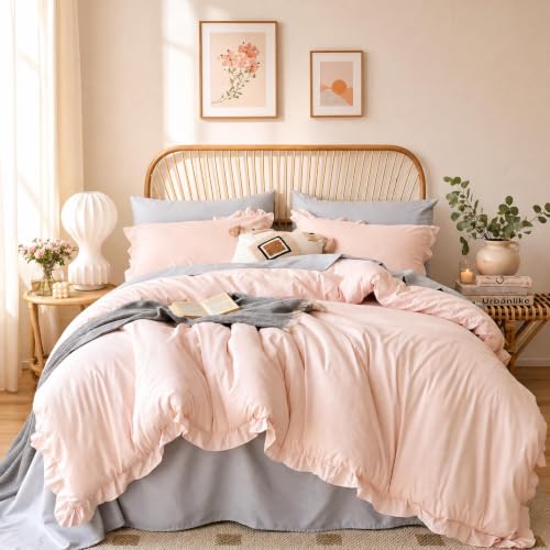 Blush Pink Queen Comforter Set - Soft Microfiber Bedding with Ruffles