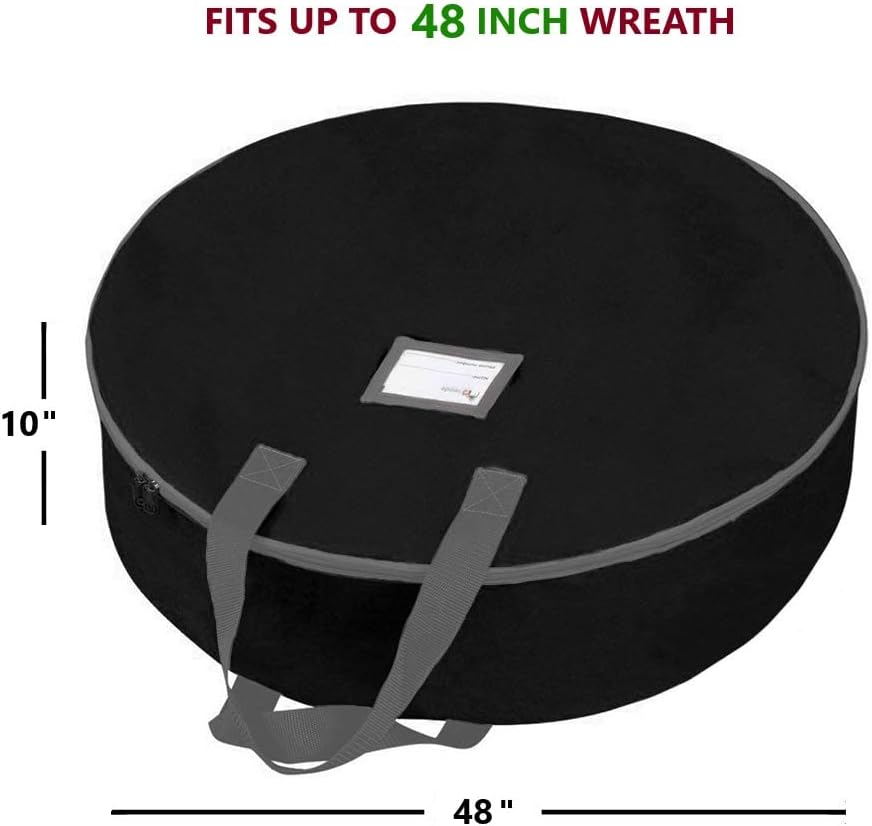 Primode Heavy Duty Christmas Wreath Storage Bag - Extra Large 48" Container in Durable 600D Oxford Polyester (Black)