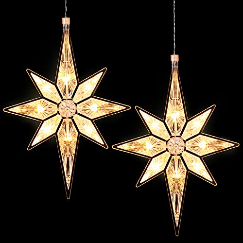 Christmas Window Star Lights - Bethlehem Style Hanging LED Silhouette Decoration - Warm White, 2 Pieces