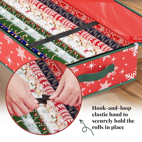 Christmas Gift Wrap Organizer Storage Box with Clear Pockets & Dividers