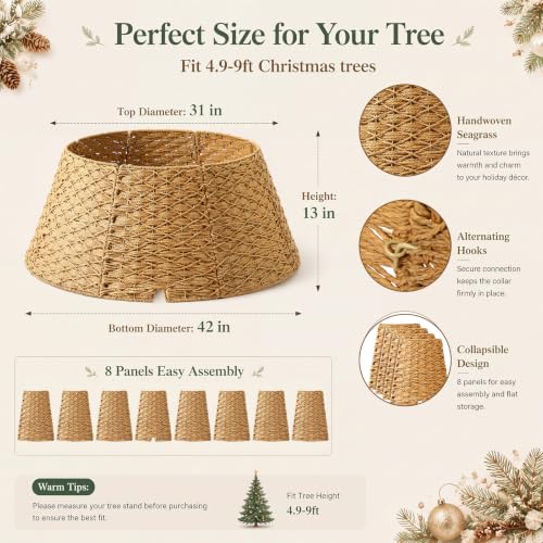 Poen 42 Inch Woven Rattan Christmas Tree Collar Khaki — Handwoven, Adjustable