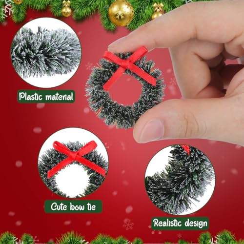 Mini Christmas Wreaths 20 Pcs Artificial Holiday Decorations with Red Bows