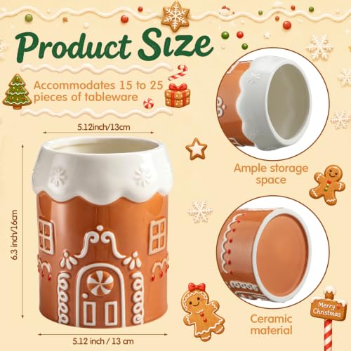 6.3" Gingerbread House Ceramic Utensil Holder, Christmas Kitchen Crock