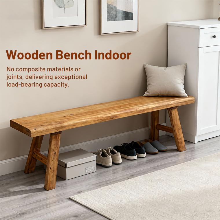 Rustic Solid Wood Entryway Bench, Narrow Farmhouse Hallway Bench 31.4 Inch