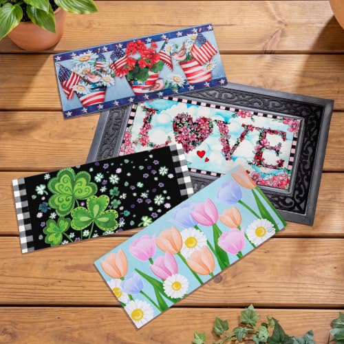 Evergreen Sassafras Spring Holiday Doormat Bundle & Tray Set - Interchangeable Indoor & Outdoor Welcome Mats, 30x18 Inch, Non-Slip