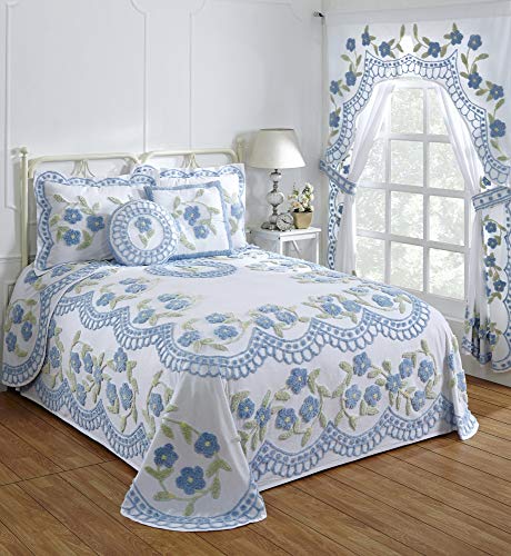 King Size Cotton Chenille Bedspread with Floral Design - Lightweight & Soft