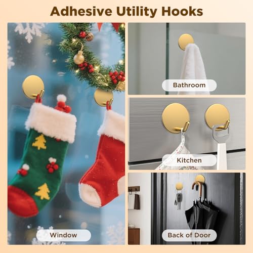 Heavy-Duty Adhesive Wreath Hanger 2-Pack - Front Door Metal Hook, Gold